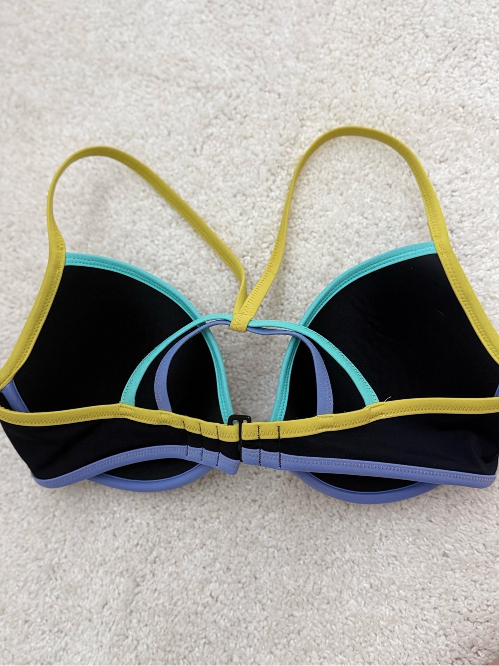 Victoria's Secret Black Bikini Top with Yellow, Aqua & Lavender Trim